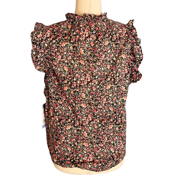 NWT BB Dakota Steve Madden Floral Sleeveless Top Ruffle Detail Size Large V-Neck - Picture 3 of 11